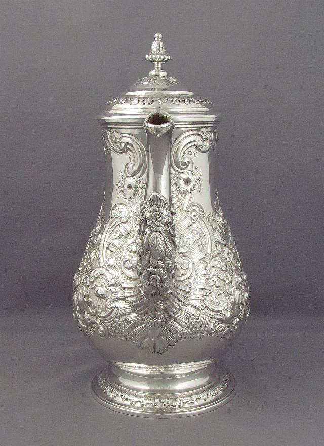 George IV Sterling Silver Coffee Pot - JH Tee Antiques