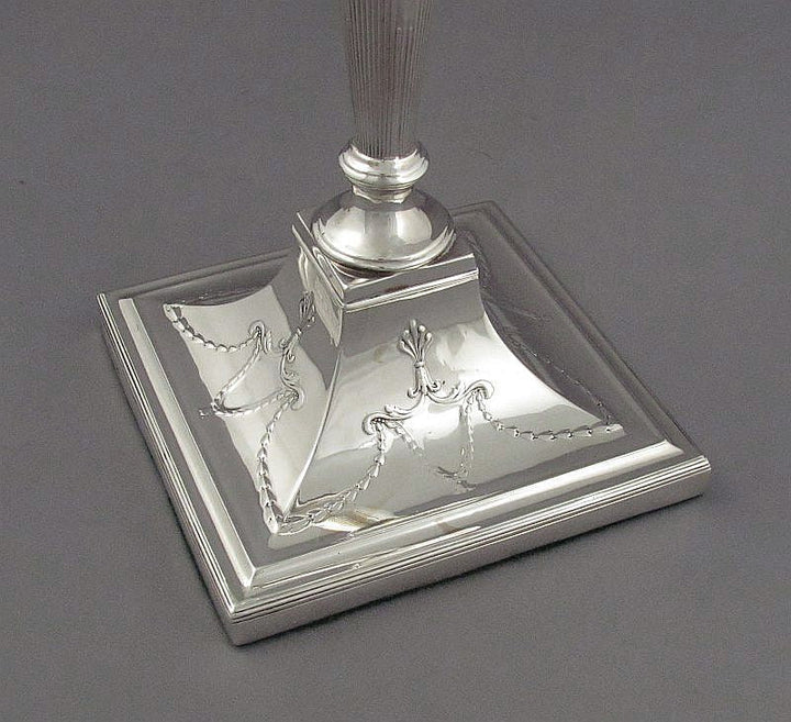 Pair of George V Sterling Silver Candlesticks - JH Tee Antiques