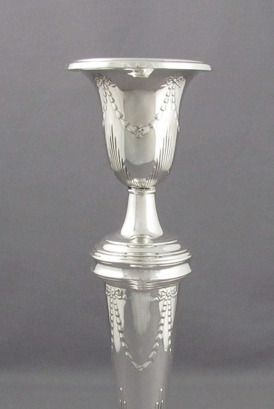 Pair of George V Sterling Silver Candlesticks - JH Tee Antiques