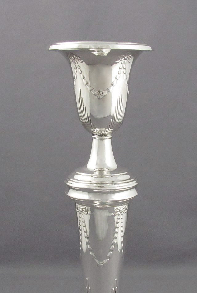 Pair of George V Sterling Silver Candlesticks - JH Tee Antiques