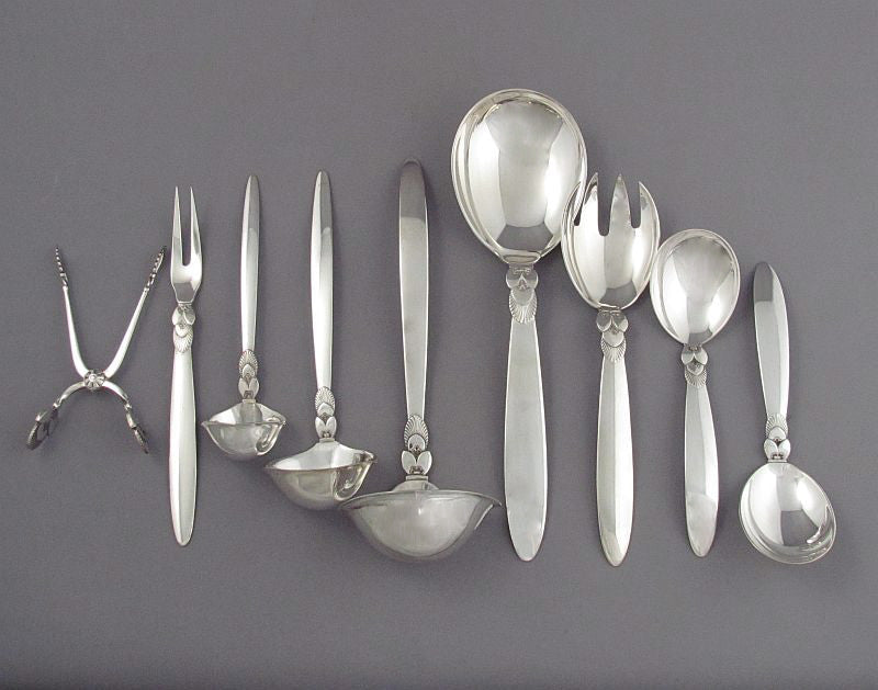 Georg Jensen Cactus Pattern Flatware Set for 8 - JH Tee Antiques