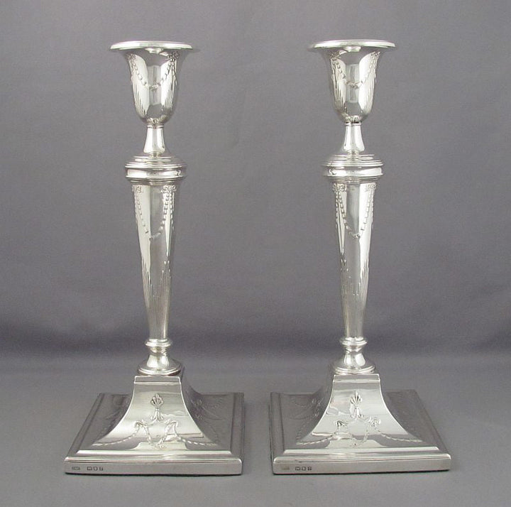 Pair of George V Sterling Silver Candlesticks - JH Tee Antiques