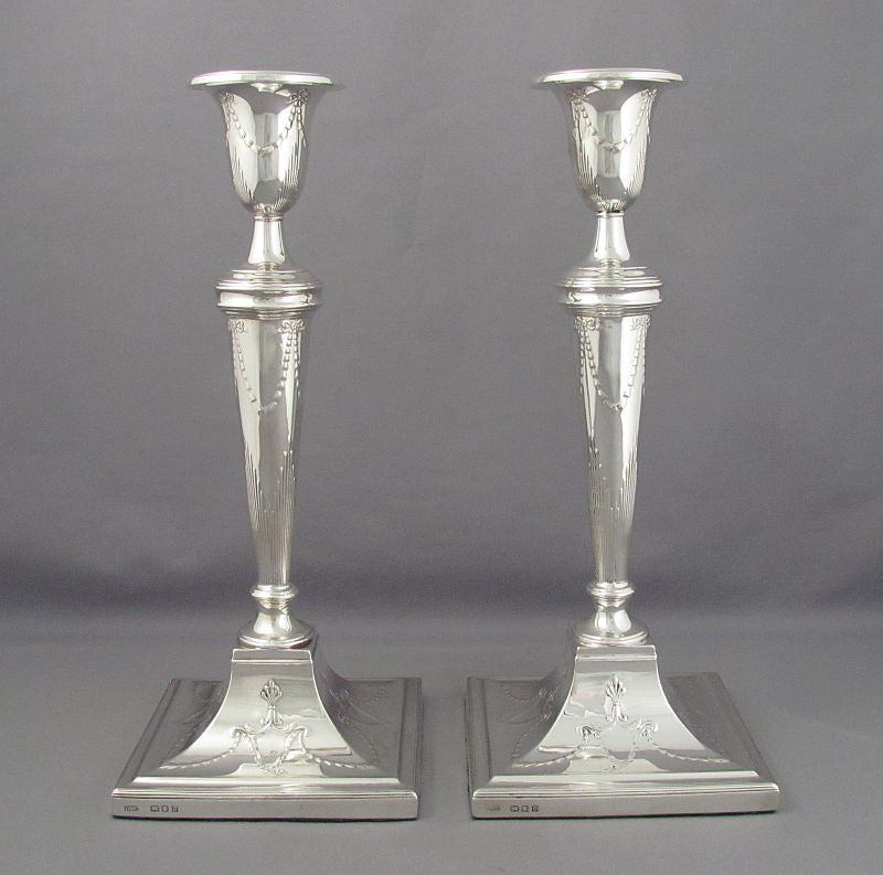 Pair of George V Sterling Silver Candlesticks - JH Tee Antiques