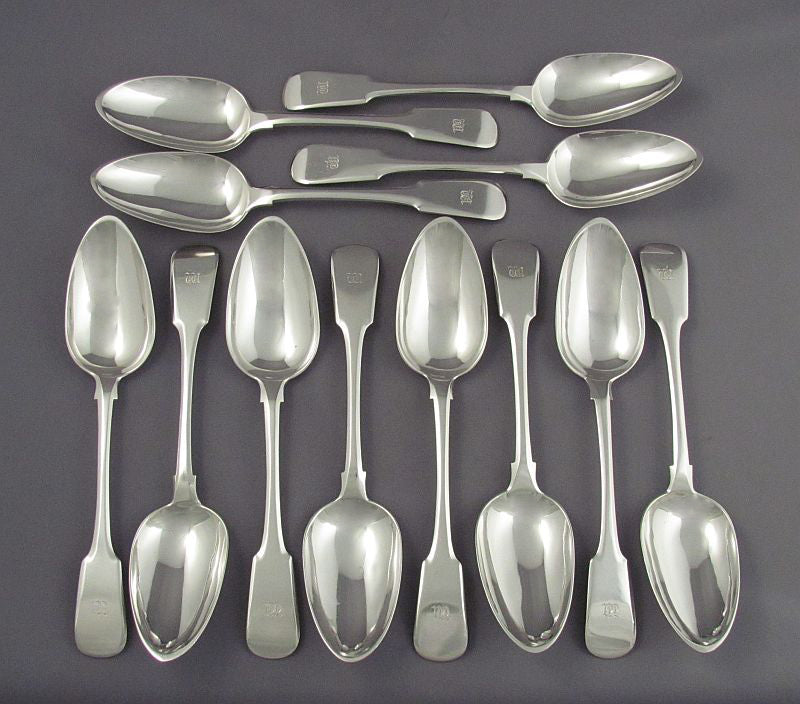 Set of 12 Scottish Provincial Silver Tablespoons - JH Tee Antiques