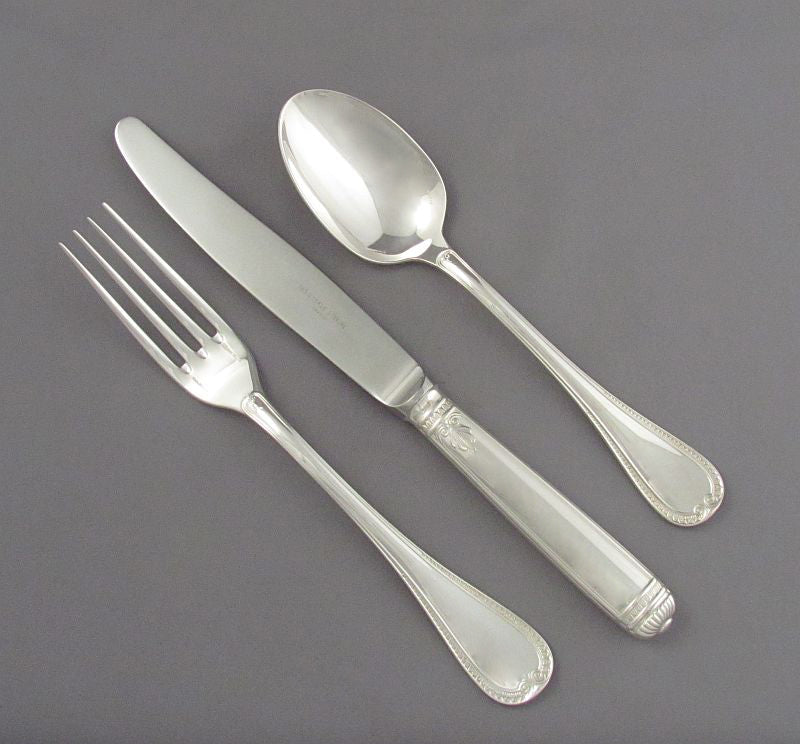 Christofle Malmaison Sterling Silver Flatware Set for 12 - JH Tee Antiques