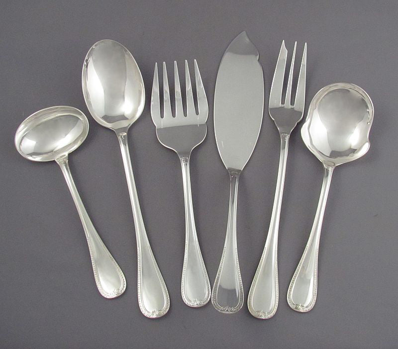 Christofle Malmaison Sterling Silver Flatware Set for 12 - JH Tee Antiques