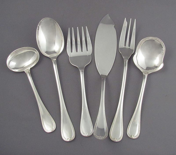 Christofle Malmaison Sterling Silver Flatware Set for 12 - JH Tee Antiques