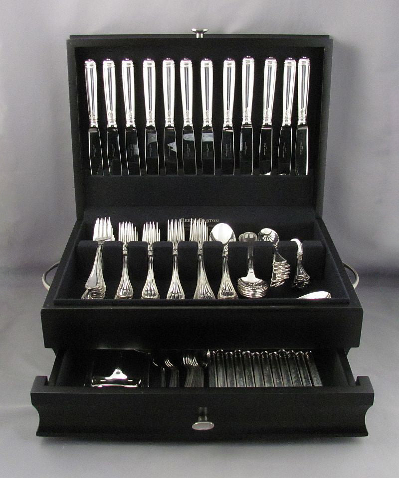 Christofle Malmaison Sterling Silver Flatware Set for 12 - JH Tee Antiques