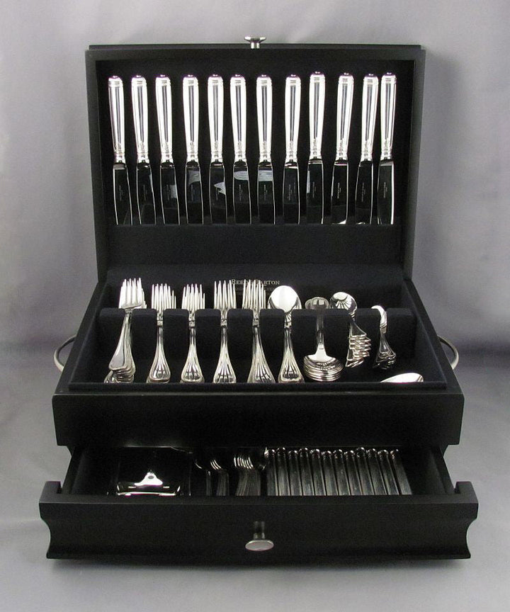 Christofle Malmaison Sterling Silver Flatware Set for 12 - JH Tee Antiques