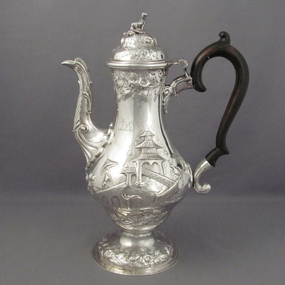George III Chinoiserie Silver Coffee Pot - JH Tee Antiques