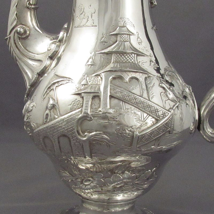 George III Chinoiserie Silver Coffee Pot - JH Tee Antiques