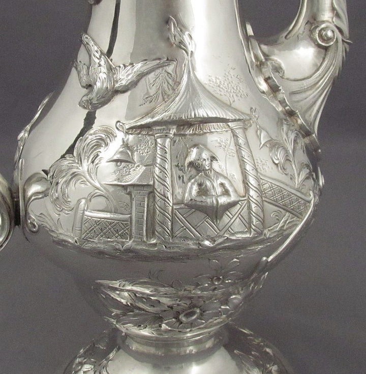 George III Chinoiserie Silver Coffee Pot - JH Tee Antiques
