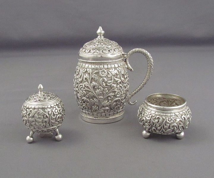 Indian Silver Condiment Set - JH Tee Antiques