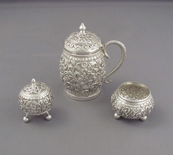 Indian Silver Condiment Set - JH Tee Antiques