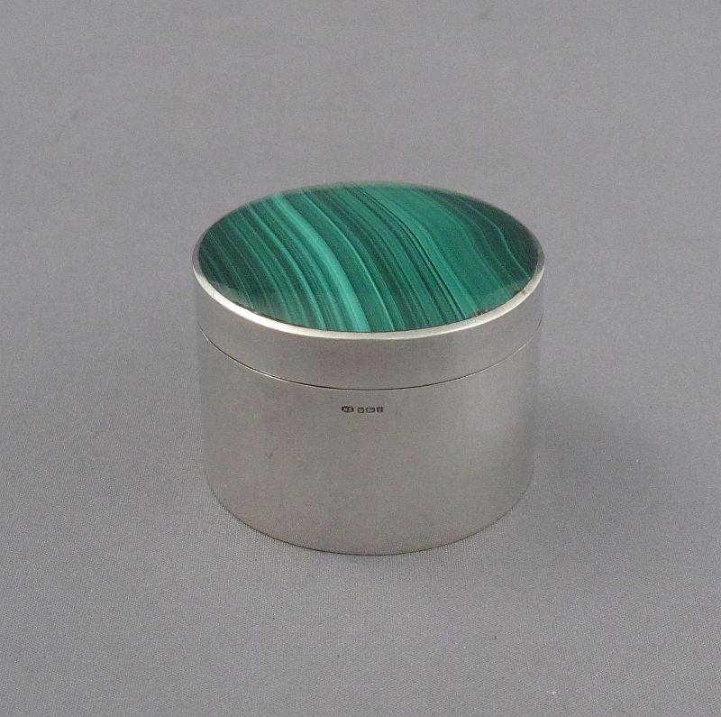 English Silver and Malachite Trinket Box - JH Tee Antiques