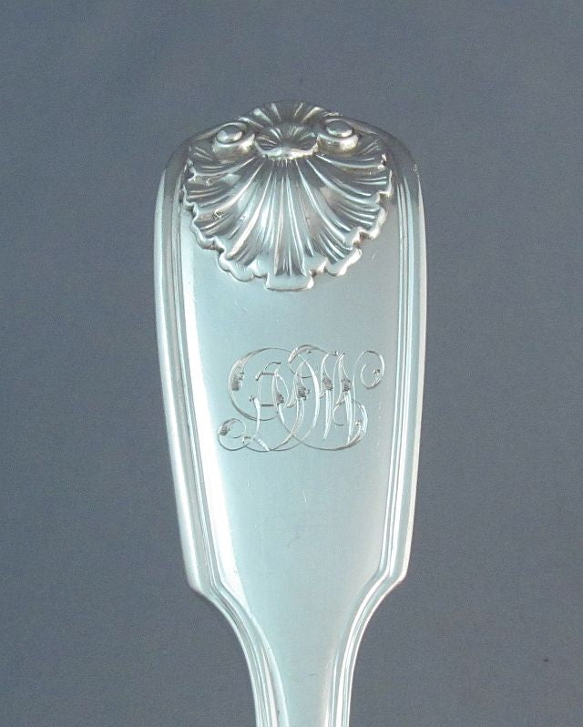 Fiddle Thread &amp; Husk Silver Stuffing Spoon - JH Tee Antiques