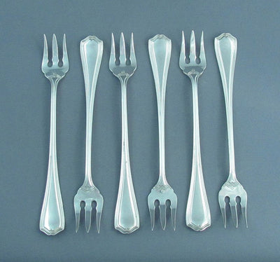 6 Georgian Plain Pattern Sterling Silver Oyster Forks - JH Tee Antiques