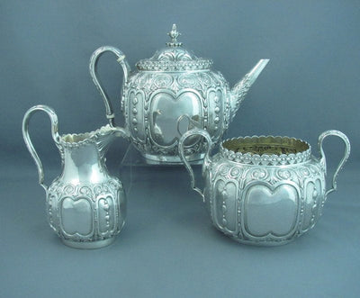 Ornate Victorian Sterling Silver Tea Set - JH Tee Antiques