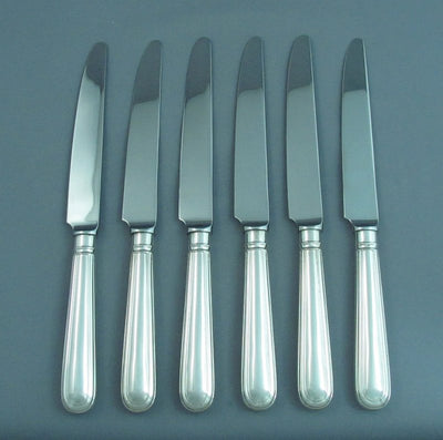 Set of 6 Old English Thread Silver Dinner Knives - JH Tee Antiques