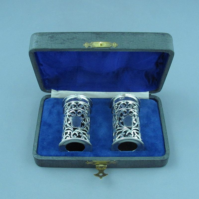 Pair of English Sterling Silver Pepper Casters - JH Tee Antiques