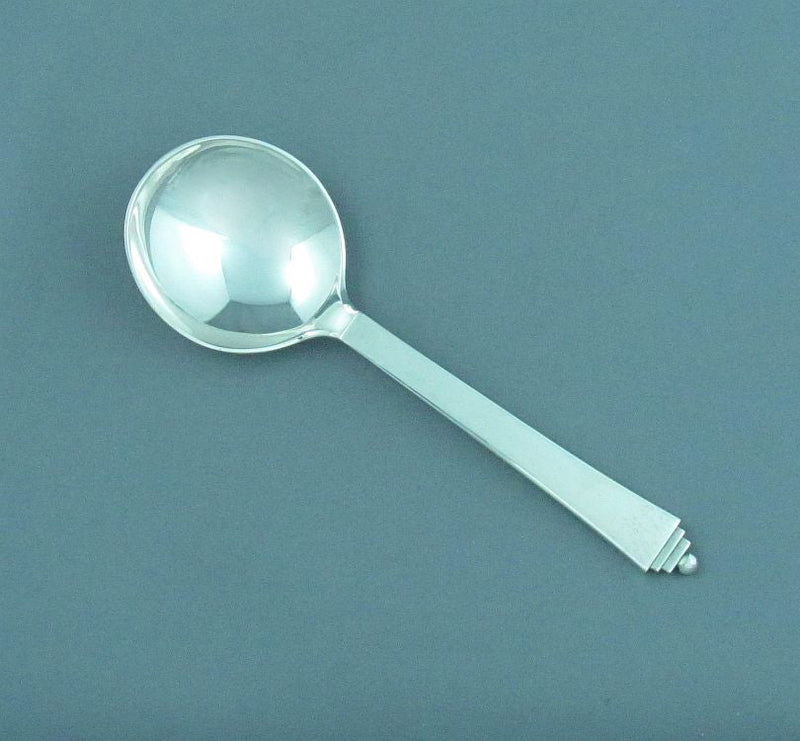 Georg Jensen Silver Pyramid Pattern Bouillon Spoon - JH Tee Antiques