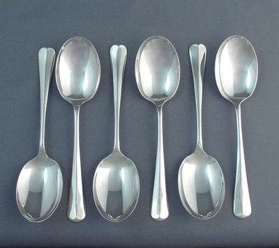 Set of Six Rat Tail Silver Dessert Spoons - JH Tee Antiques