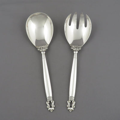 Georg Jensen Sterling Silver Salad Servers 9 Inch - JH Tee Antiques