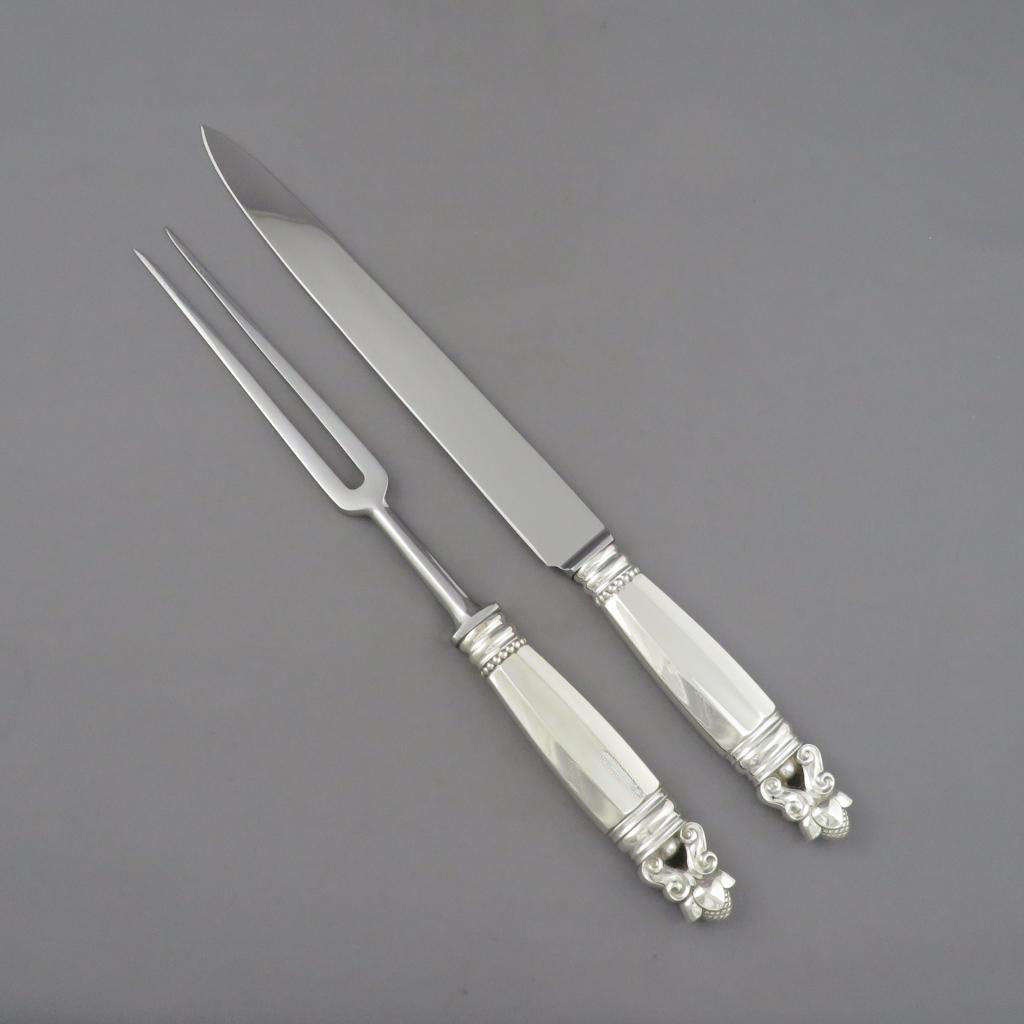 Georg Jensen Large Acorn Pattern Carving Set - JH Tee Antiques