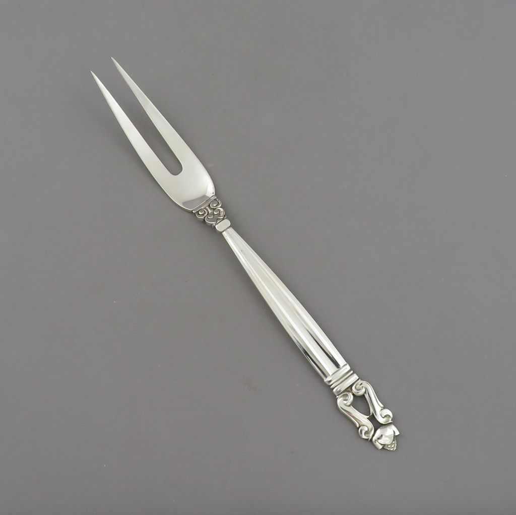 Georg Jensen Acorn Pattern Two Tine Meat Fork - JH Tee Antiques