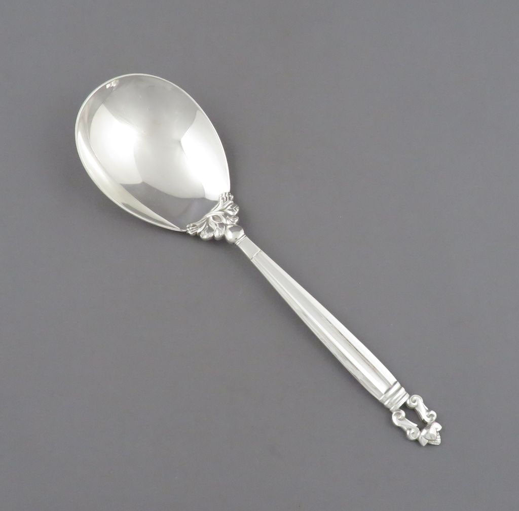 Georg Jensen Acorn Pattern Medium Serving Spoon - JH Tee Antiques