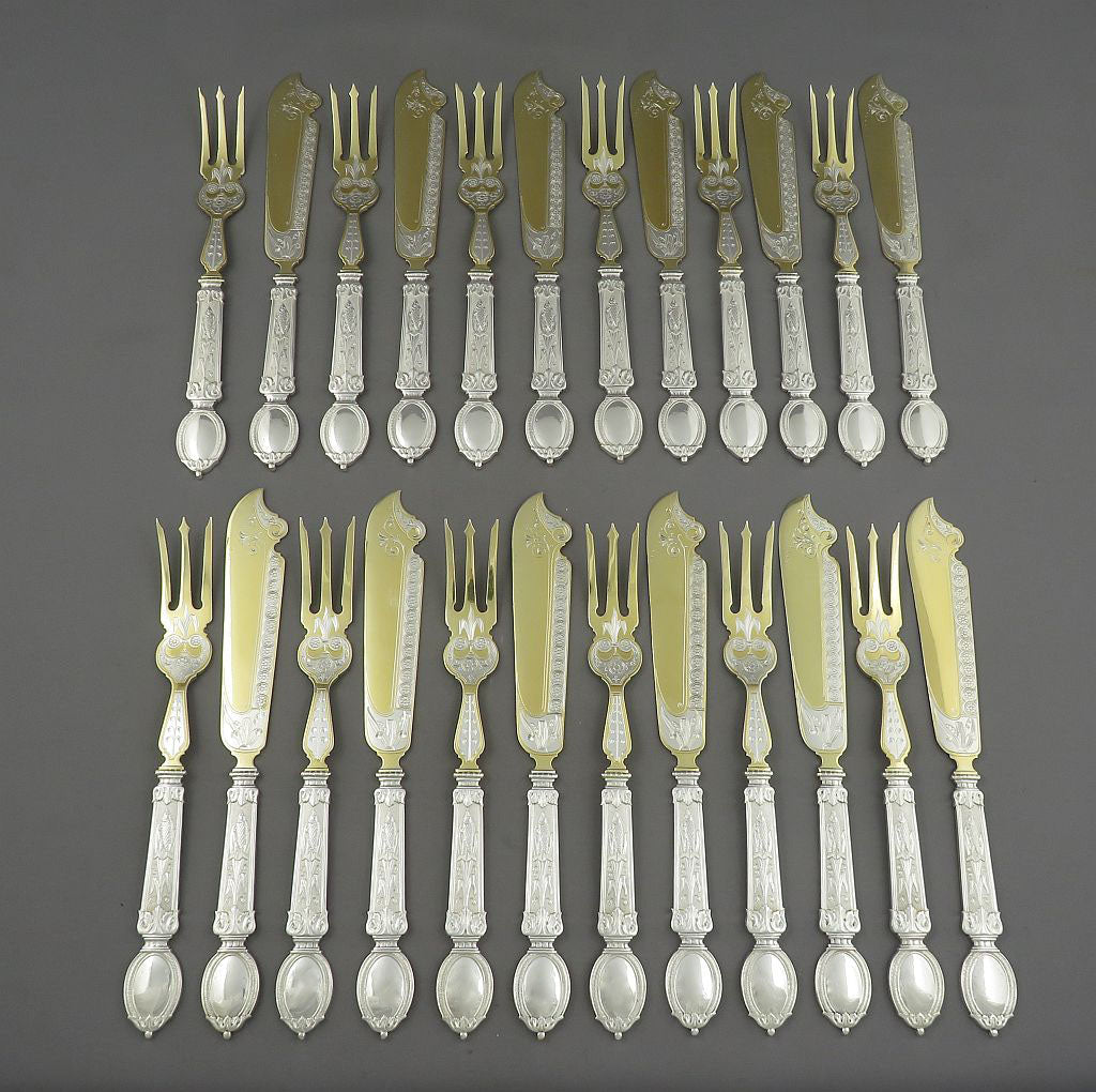 Aesthetic Movement Silver Fish Service for 12 - JH Tee Antiques
