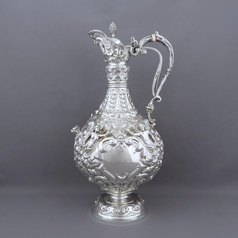 Edwardian Silver Armada Pattern Claret Jug - JH Tee Antiques