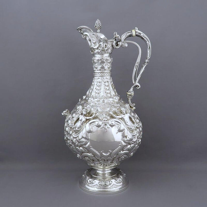 Edwardian Silver Armada Pattern Claret Jug - JH Tee Antiques