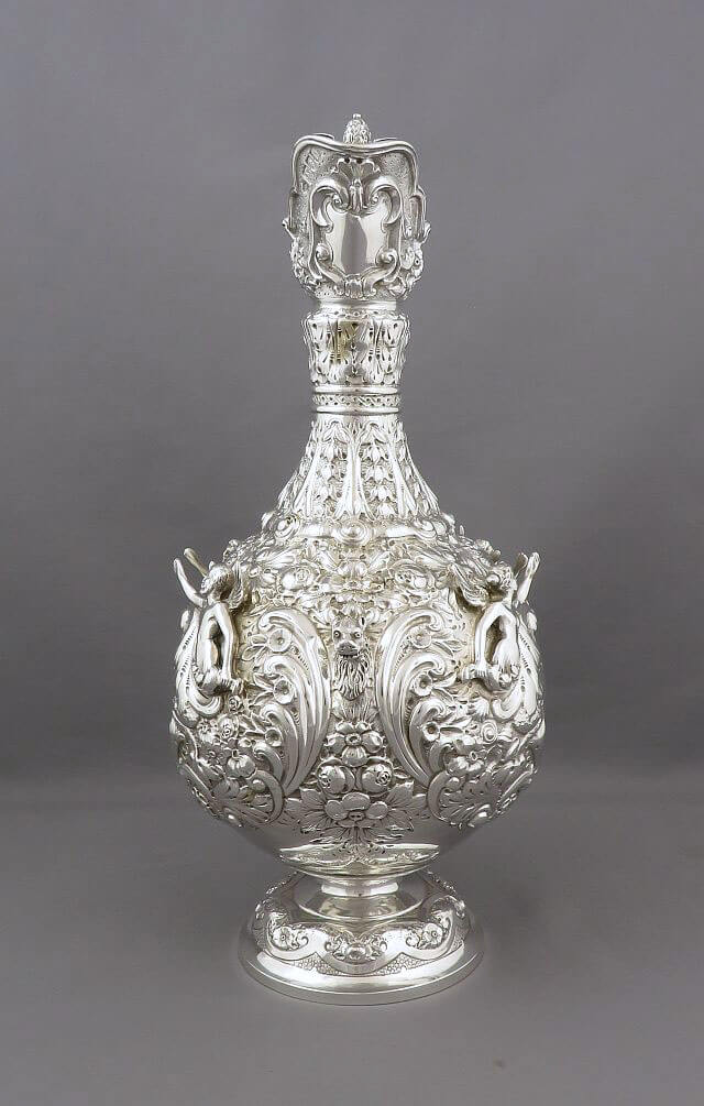 Edwardian Silver Armada Pattern Claret Jug - JH Tee Antiques