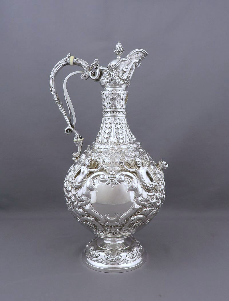 Edwardian Silver Armada Pattern Claret Jug - JH Tee Antiques