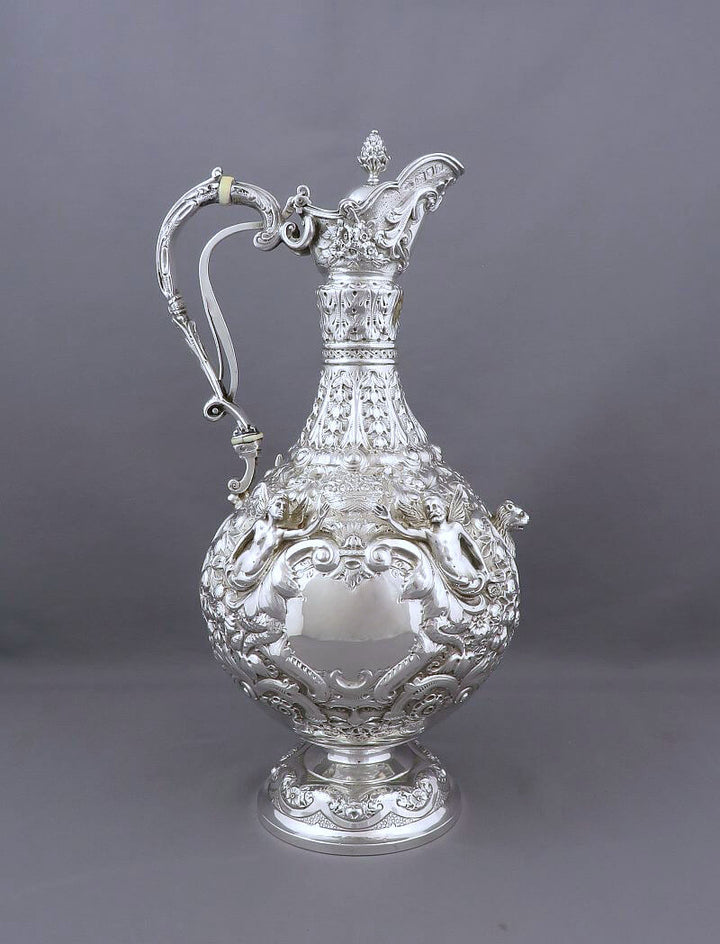 Edwardian Silver Armada Pattern Claret Jug - JH Tee Antiques