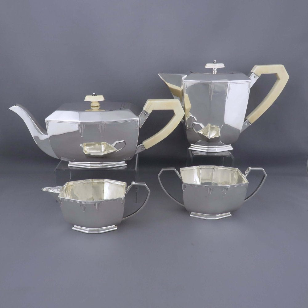 Art Deco Sterling Silver Tea Set - JH Tee Antiques