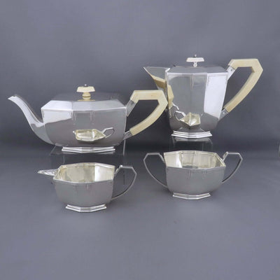 Art Deco Sterling Silver Tea Set - JH Tee Antiques