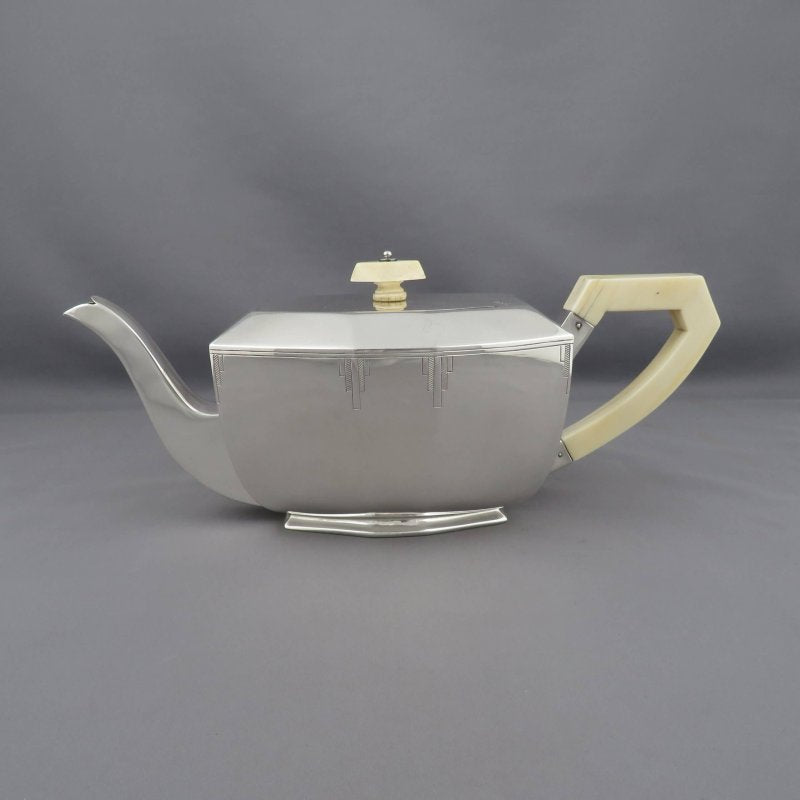 Art Deco Sterling Silver Tea Set - JH Tee Antiques
