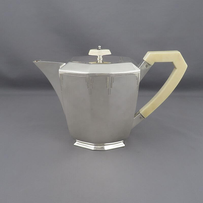 Art Deco Sterling Silver Tea Set - JH Tee Antiques