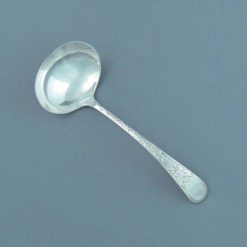 Birks London Engraved Pattern Silver Gravy Ladle - JH Tee Antiques