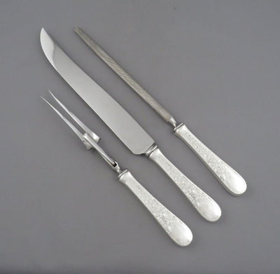 Birks London Engraved Sterling Carving Set 3 Piece - JH Tee Antiques
