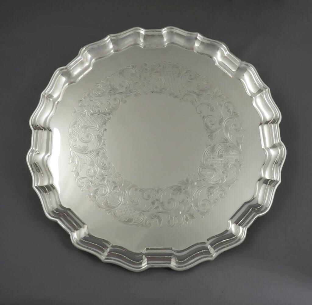 Birks Sterling Waiter Engraved - JH Tee Antiques