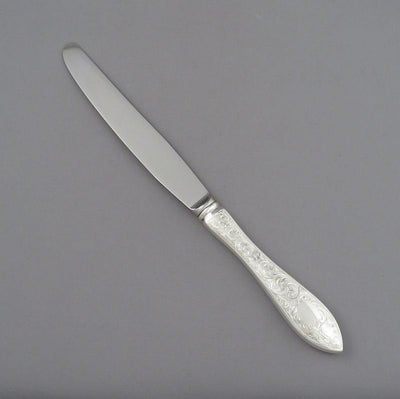 Tudor Scroll Pattern Sterling Silver Dinner Knife - JH Tee Antiques