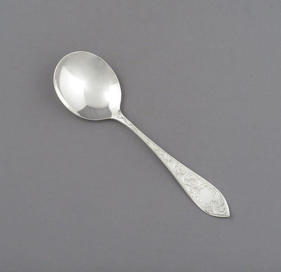 Birks Tudor Scroll Pattern Silver Cream Soup Spoon - JH Tee Antiques