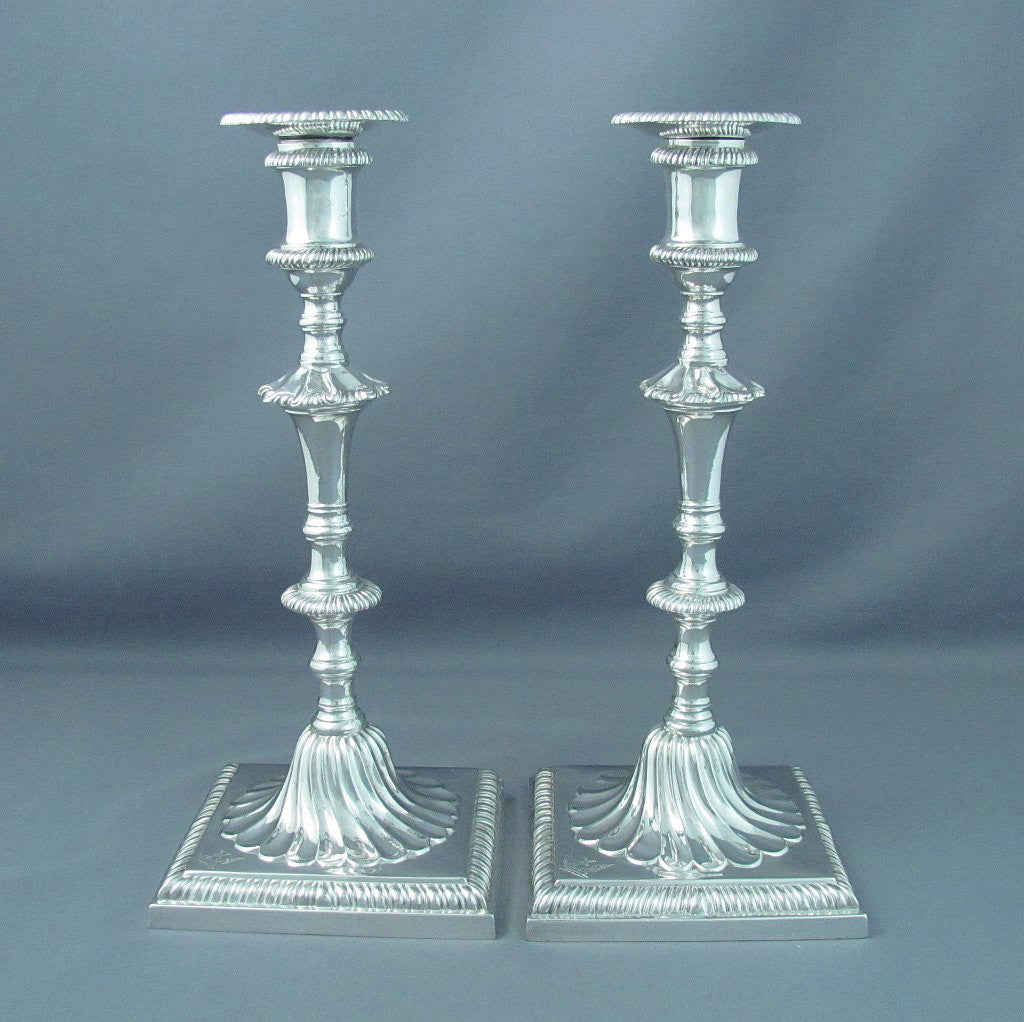English Cast Sterling Silver Candlesticks - JH Tee Antiques