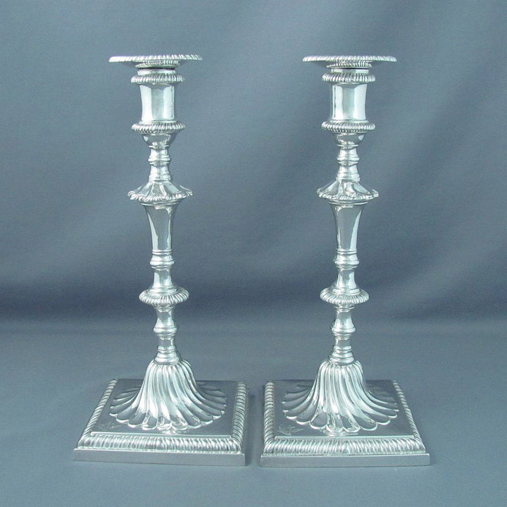 English Cast Sterling Silver Candlesticks - JH Tee Antiques