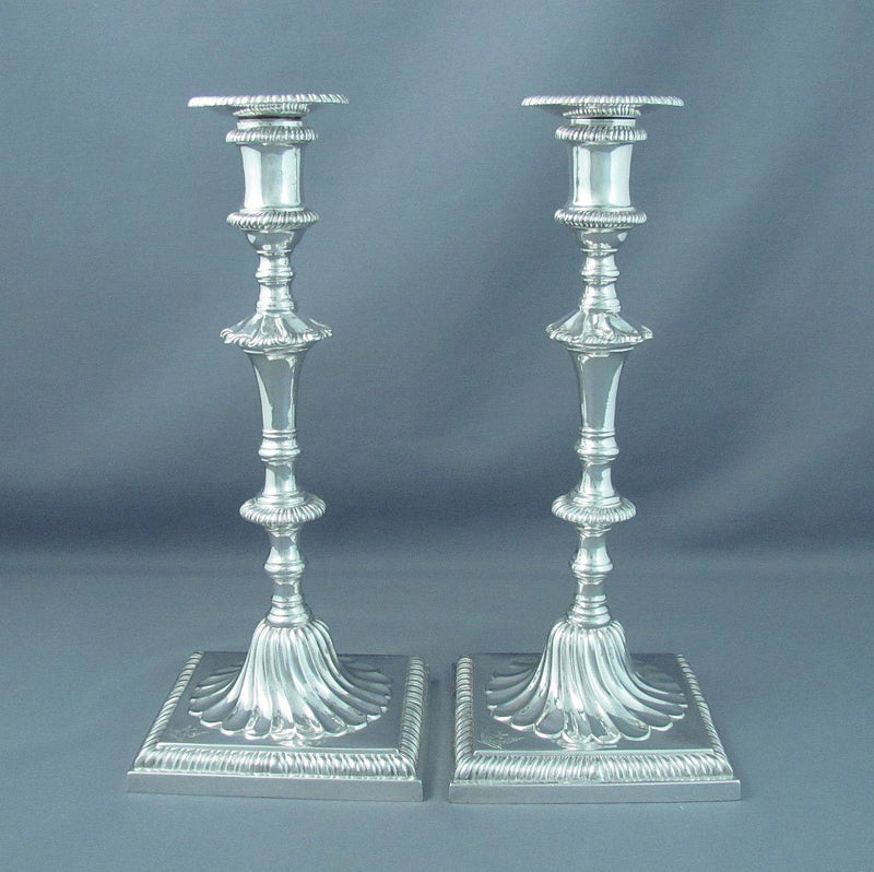 English Cast Sterling Silver Candlesticks - JH Tee Antiques