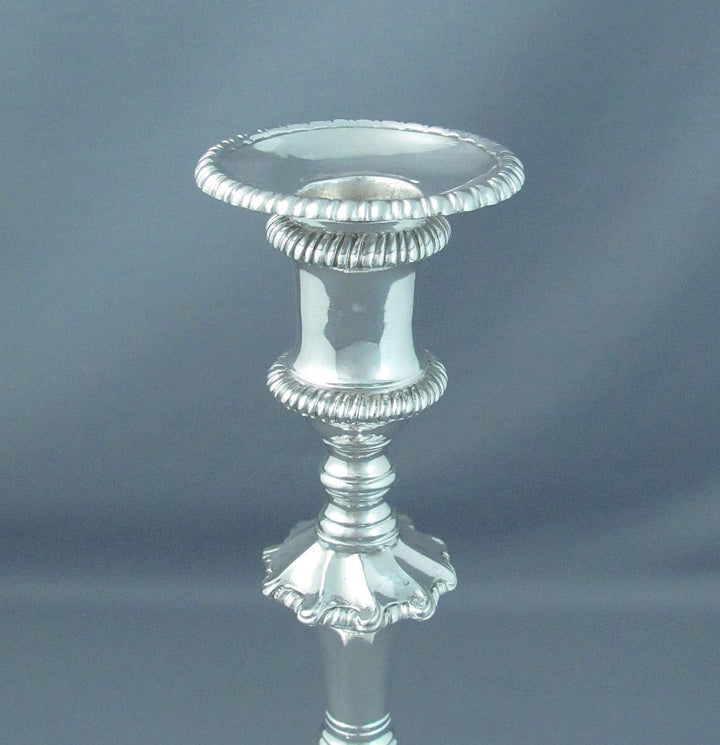 English Cast Sterling Silver Candlesticks - JH Tee Antiques