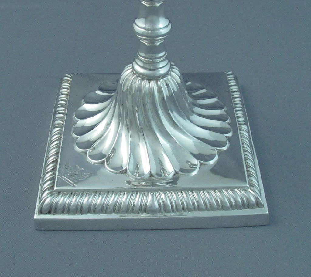English Cast Sterling Silver Candlesticks - JH Tee Antiques